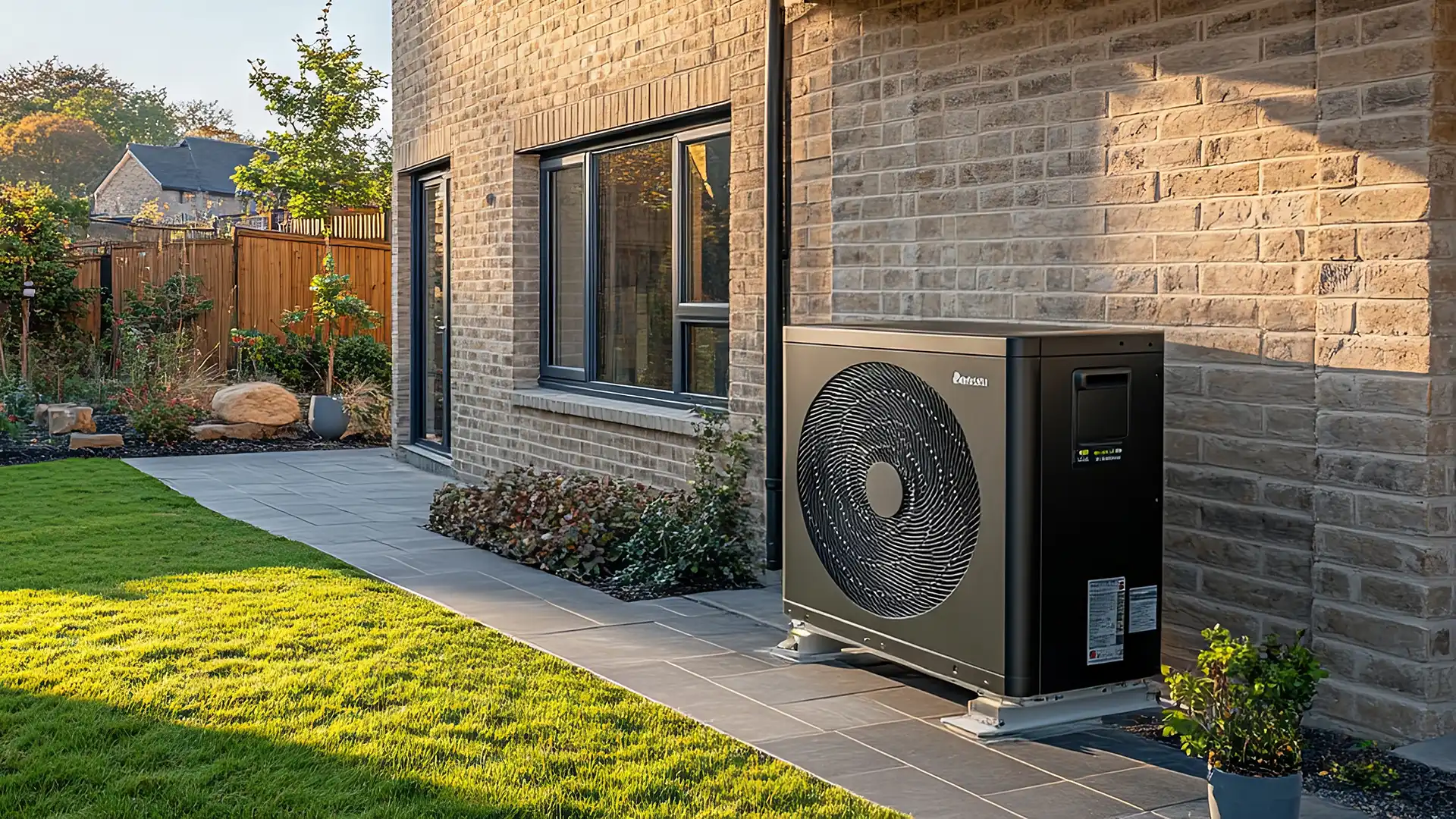 air source heat pump installed at modern home