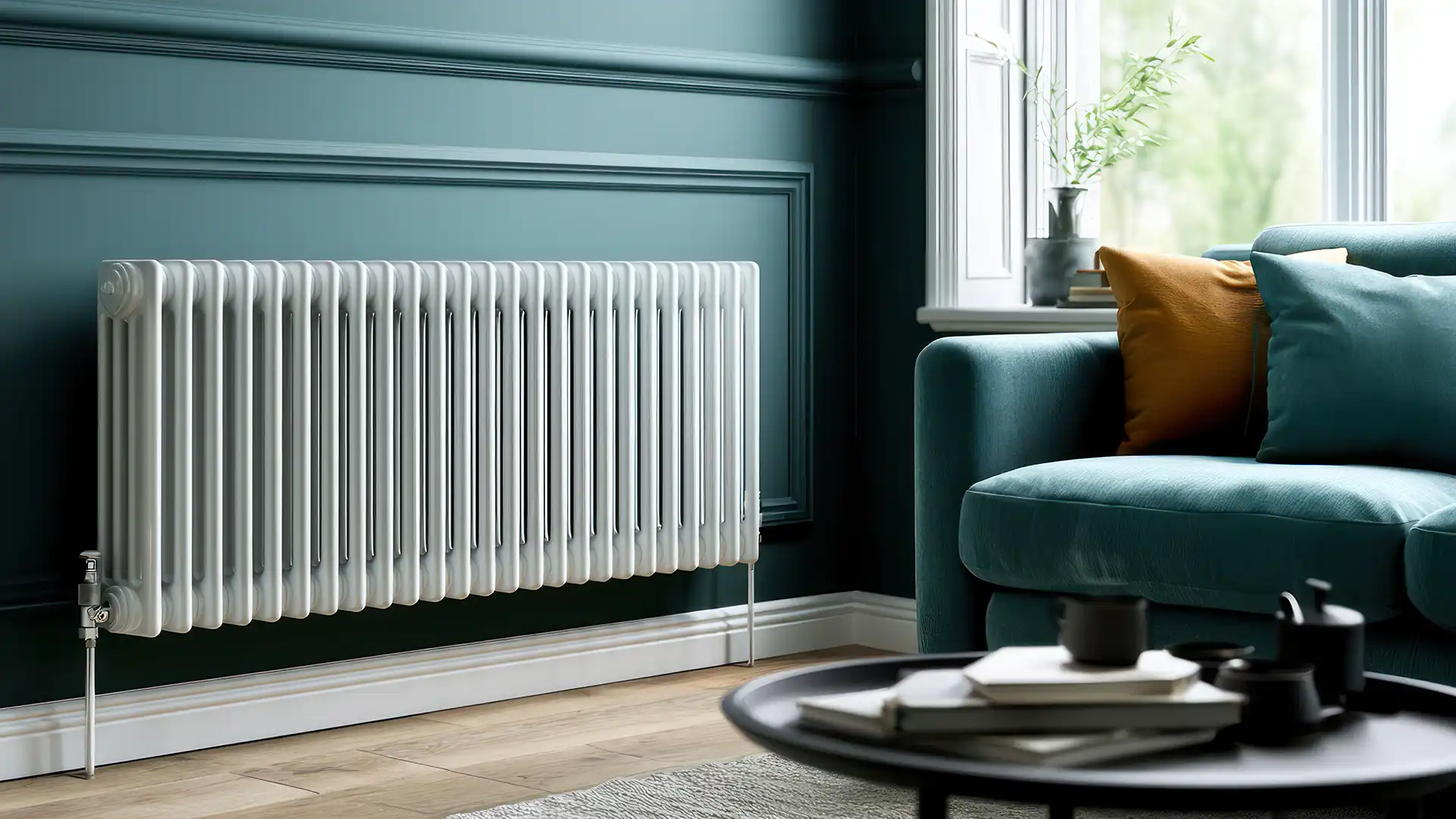 traditional style column radiator in modern lounge