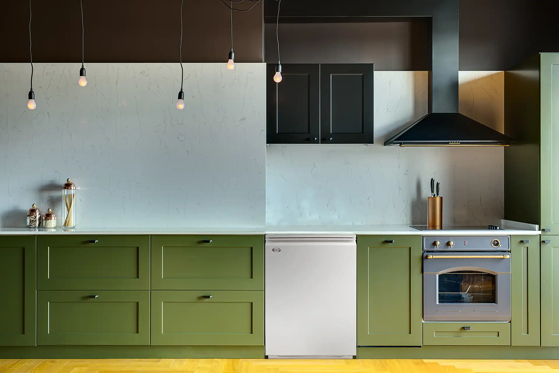 oil boiler installed under kitchen countertop