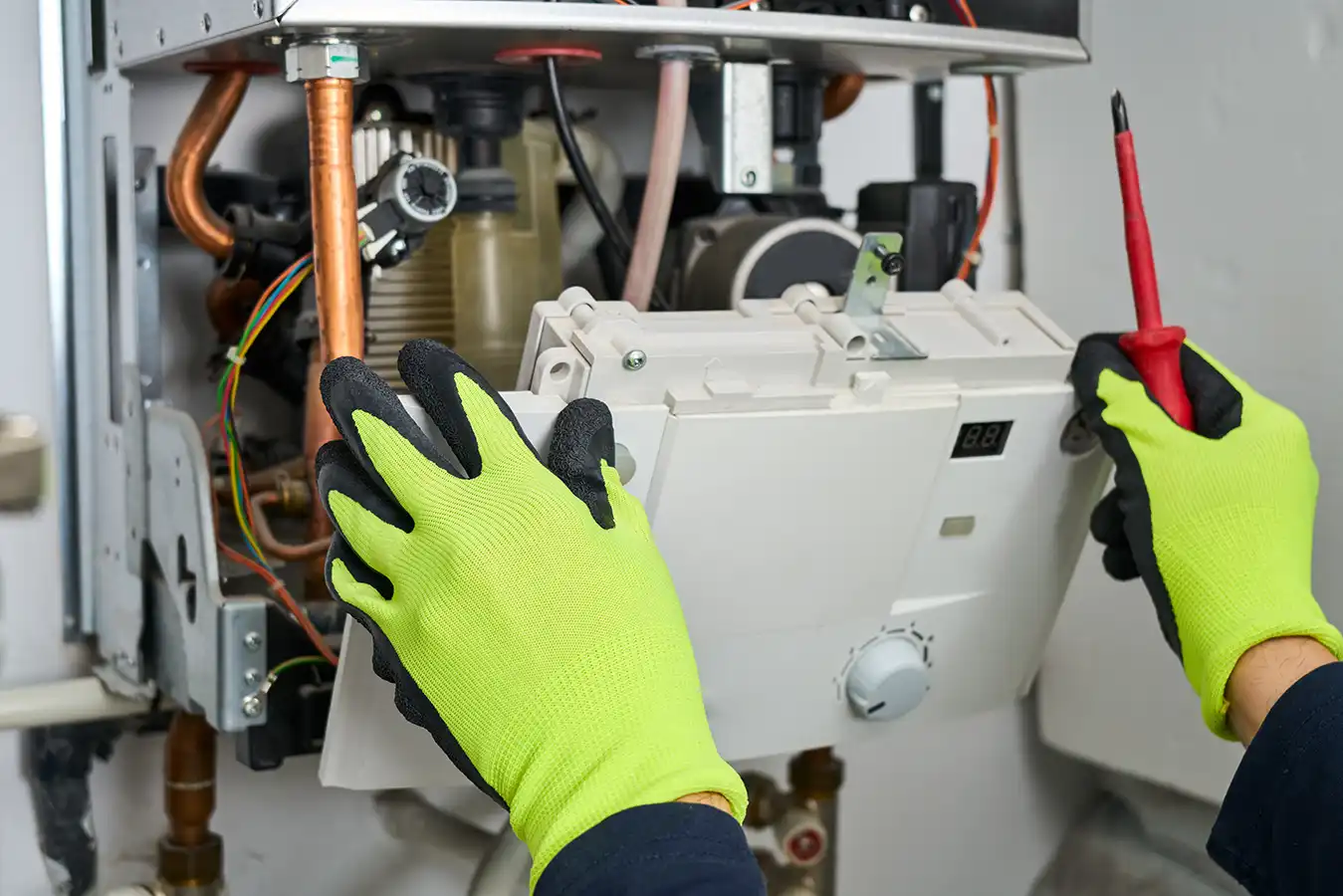 gas safe engineer servicing a boiler