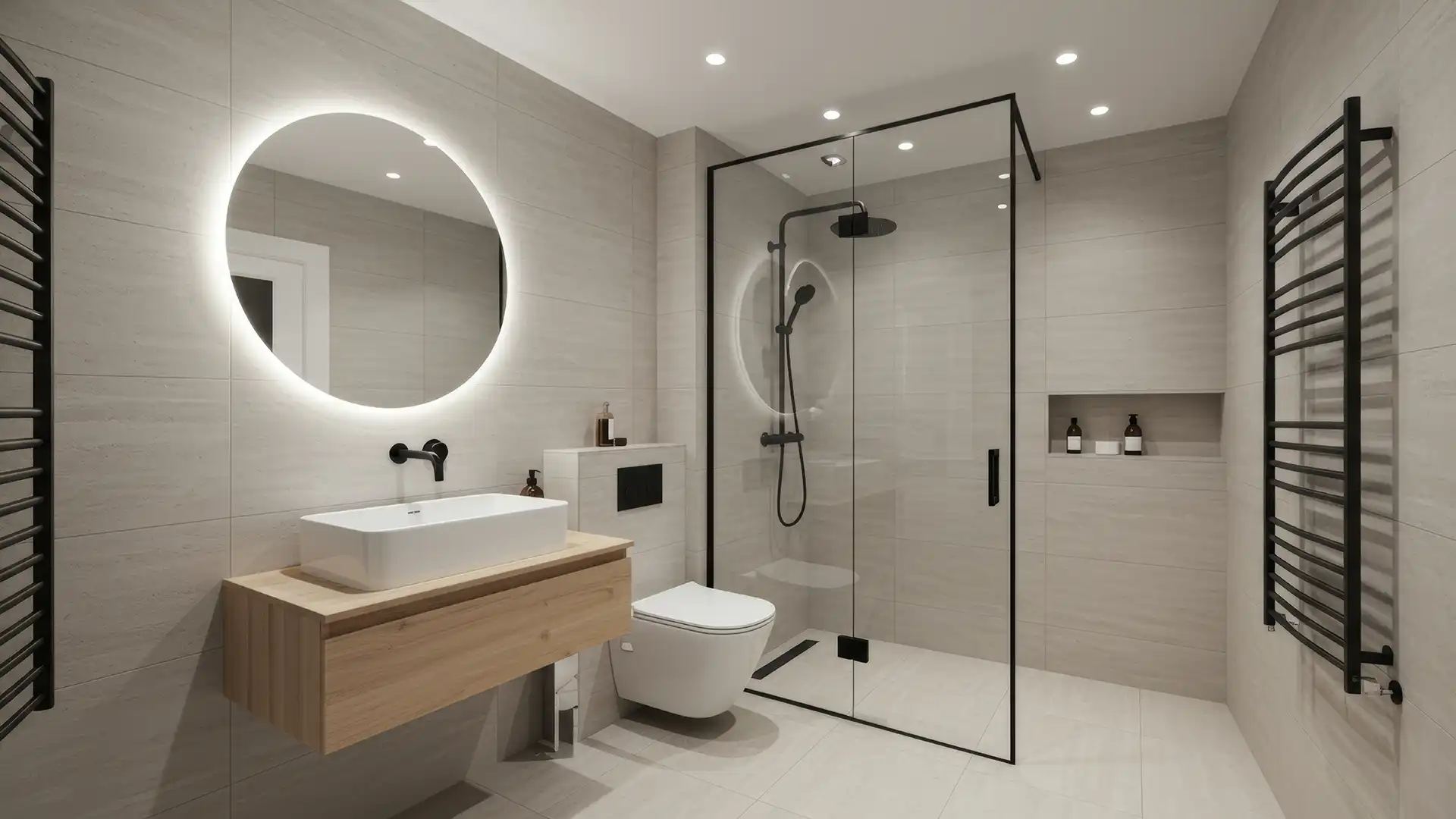 modern luxury bathroom with wetroom floor and walk in shower